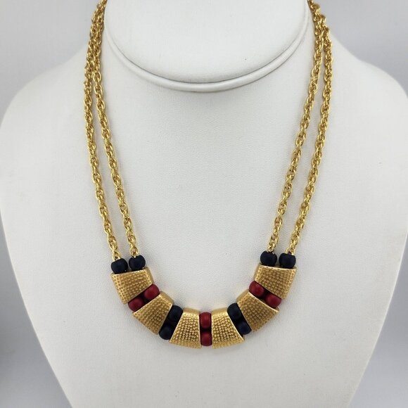 Retro Red Blue And Gold Tone Choker Necklace - Picture 1 of 5